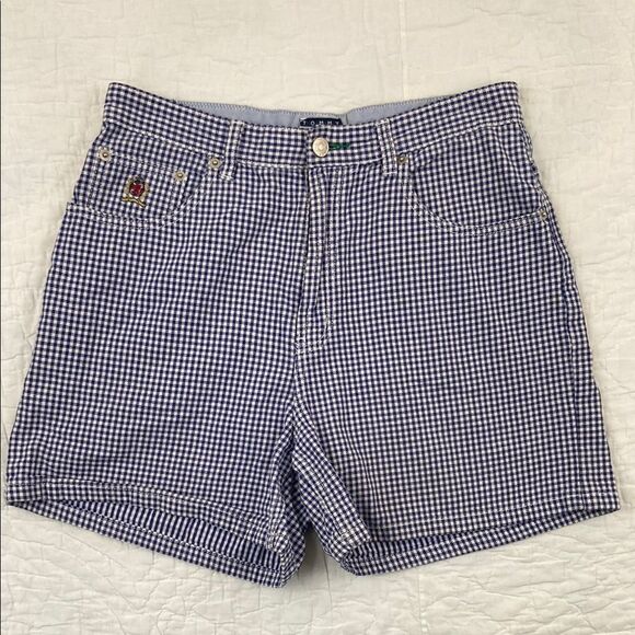 Vintage Tommy Hilfiger Blue Checkered High Waisted Cotton Shorts size 12 - Picture 1 of 8